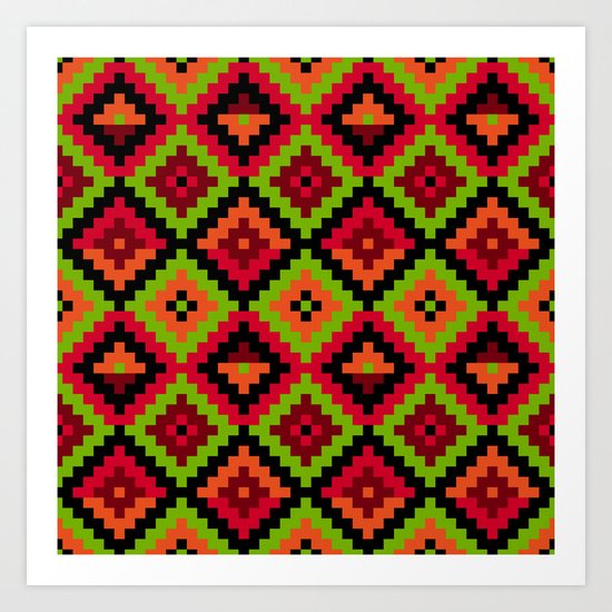 Aztec pattern - green Art Print