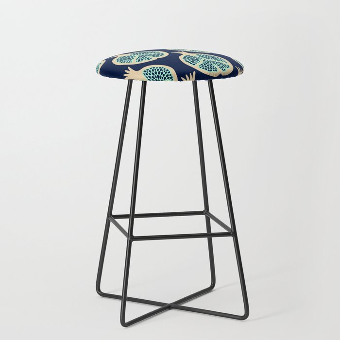 POMEGRANATES in MINT GREEN AND SAND ON DARK BLUE Bar Stool