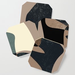 Clay Shapes Black, Teal and Offwhite Coaster