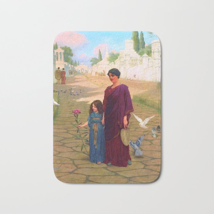 Outside The Gate Of Pompeii The Flower Girl "Girl with a beautiful transparent Summer orange Dress"  Bath Mat