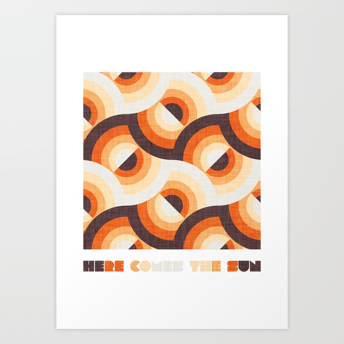 Here comes the sun // brown and orange gradient 70s inspirational groovy geometric suns Art Print