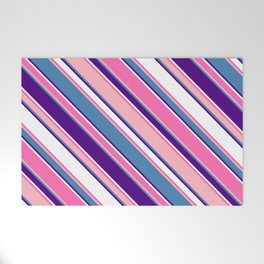 [ Thumbnail: Colorful Hot Pink, Light Pink, Blue, Indigo & White Colored Stripes Pattern Welcome Mat ]