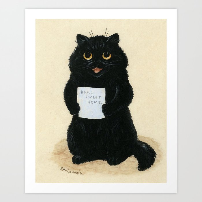 Louis Wain cat art print, I fell in love with a lovely kitten & that  kitten was myself, Kitsch cat painting, Vintage cute animals wall art