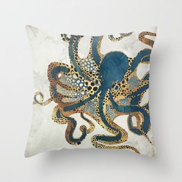 Underwater Dream VI Deko-Kissen | Watercolor, Digital, Blue, Sea, Animal, Graphicdesign, Gold, Copper, Contemporary, Marine 