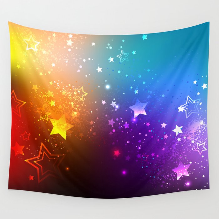 Rainbow Background with Stars Wall Tapestry