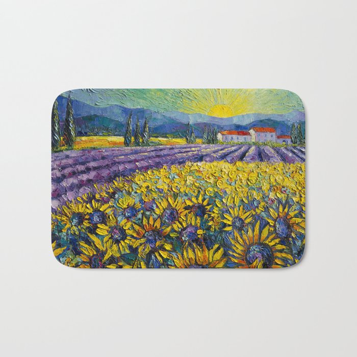 Sunflowers And Lavender Field Bath Mat