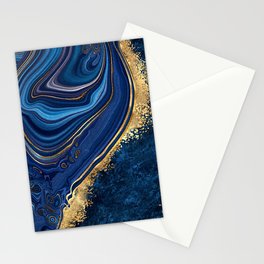 Midnight Blue + Gold Abstract Swirl Stationery Card