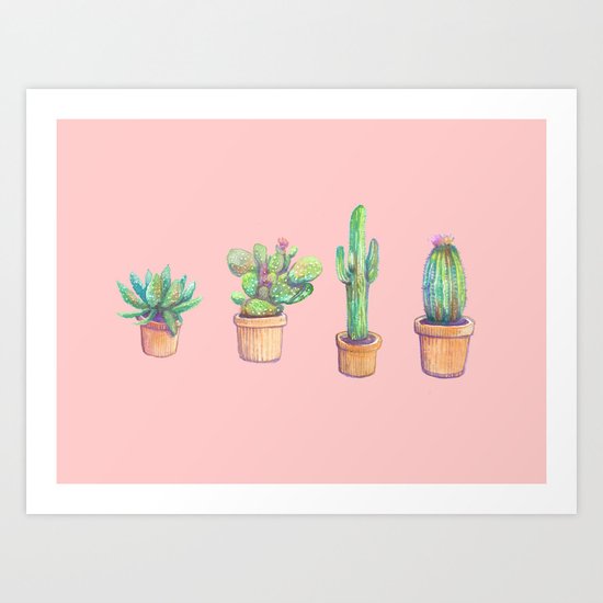 pink four cactus Art Print