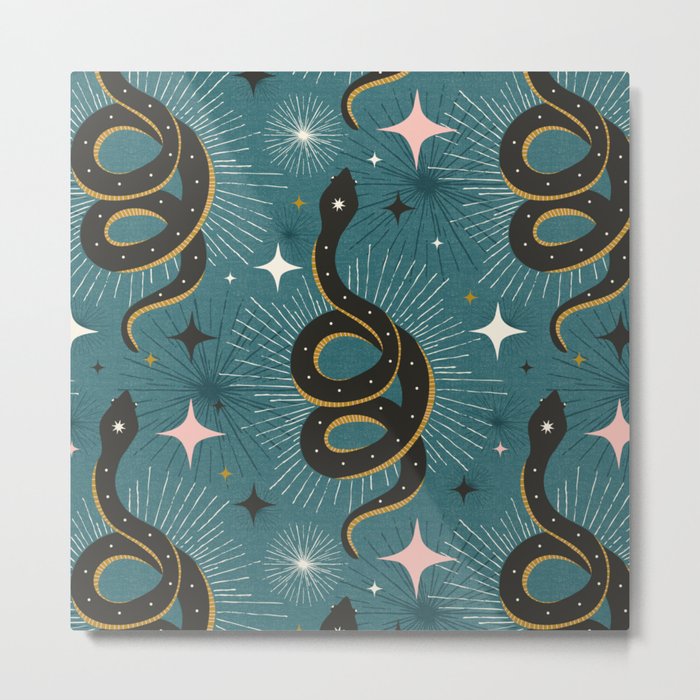 Slither Through The Stars Teal Metal Print
