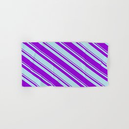[ Thumbnail: Dark Violet & Powder Blue Colored Lined/Striped Pattern Hand & Bath Towel ]