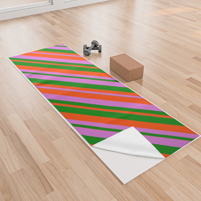 Orchid, Green & Red Colored Stripes/Lines Pattern Yoga Towel