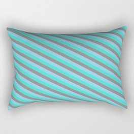 [ Thumbnail: Turquoise, Grey & Sky Blue Colored Striped Pattern Rectangular Pillow ]