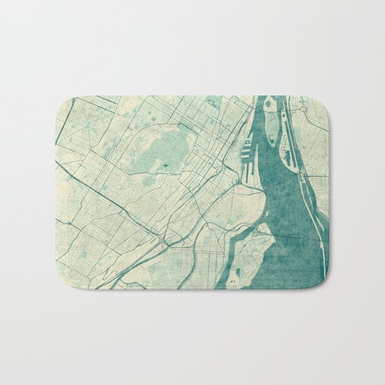 Montreal Map Blue Vintage Bath Mat