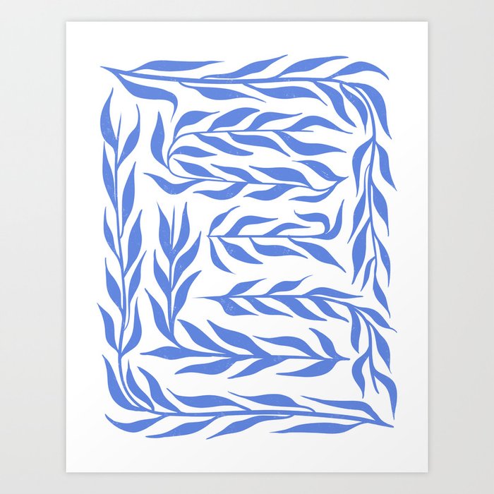 Minimalistic Tropical Palm Leaves Pattern Blue Stencil Art Print by ...