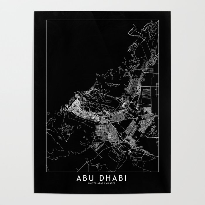 Abu Dhabi Black Map Poster