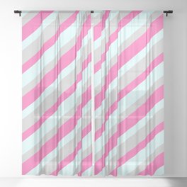 [ Thumbnail: Light Grey, Hot Pink, and Light Cyan Colored Lined Pattern Sheer Curtain ]
