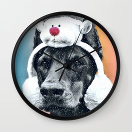 Dog in a Reindeer Hat Wall Clock