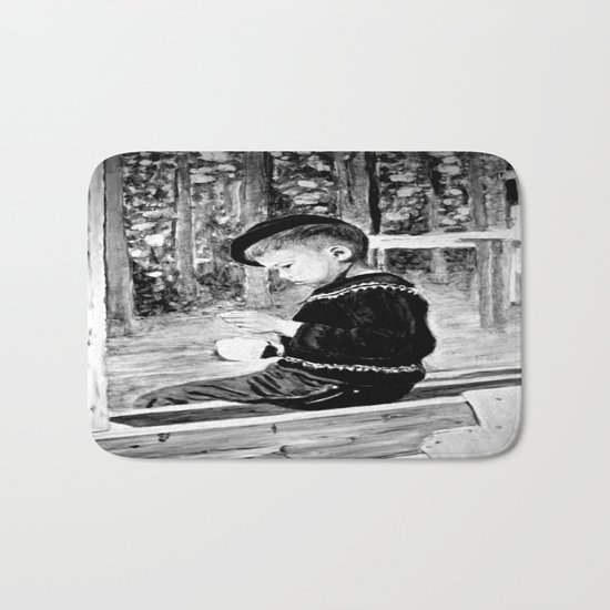Little Boy With Coffee Cup Bath Mat