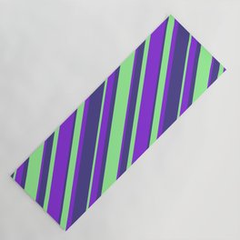 [ Thumbnail: Purple, Dark Slate Blue & Green Colored Striped/Lined Pattern Yoga Mat ]