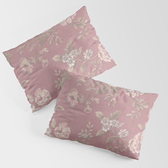 Shabby vintage burgundy pink country chic floral Pillow Sham