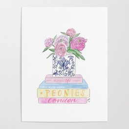 Peony Book Stack Poster