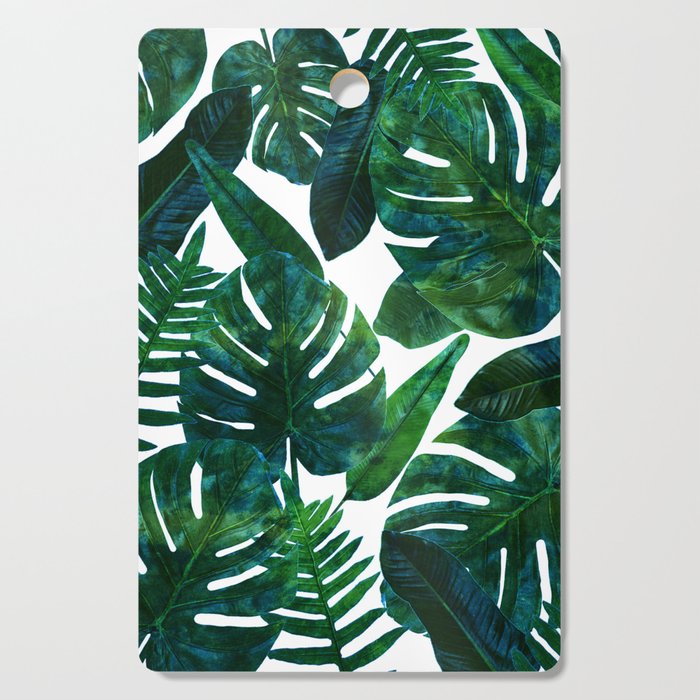 Tropical Nature Monstera Watercolor Painting, Botanical Jungle Dark Palm Illustration Cutting Board