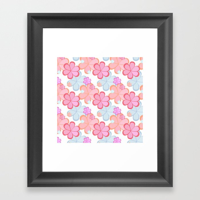 pink flower power pattern Framed Art Print