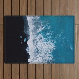 Abstract and minimalist black sand beach in Iceland with chunks of Ice and waves - moody Landscapes Outdoor Rug