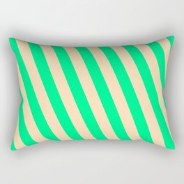 [ Thumbnail: Green and Tan Colored Pattern of Stripes Rectangular Pillow ]