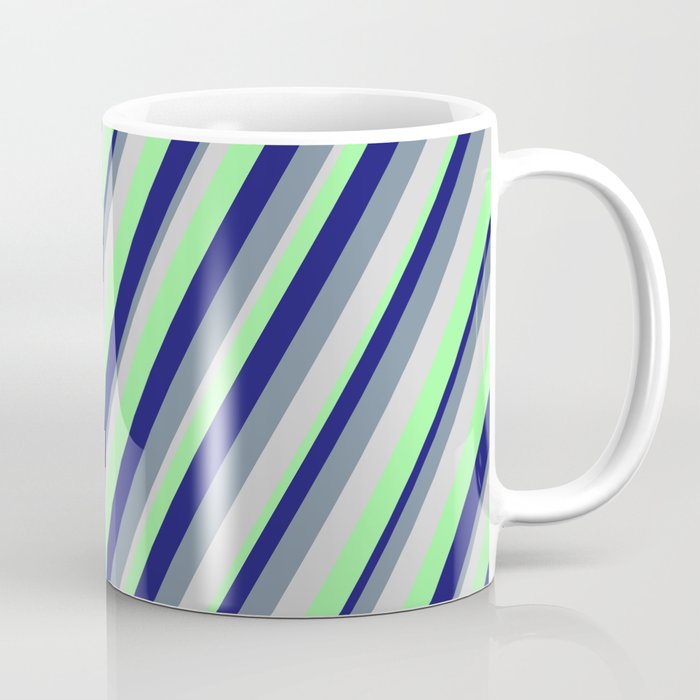 Light Grey, Green, Midnight Blue, and Light Slate Gray Colored Stripes/Lines Pattern Coffee Mug