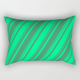 [ Thumbnail: Green & Sea Green Colored Striped Pattern Rectangular Pillow ]