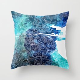 Dublin Ireland Map Navy Blue Turquoise Watercolor Throw Pillow