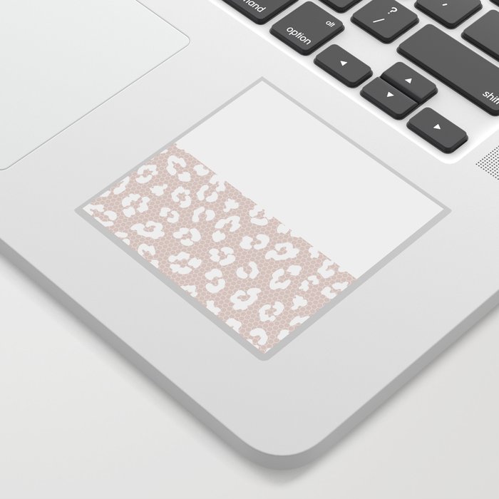 White Leopard Print Lace Horizontal Split on Pastel Pale Pink Sticker