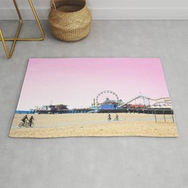 Santa Monica Pier with Ferries Wheel and Roller Coaster Against a Pink Sky Area & Throw Rug