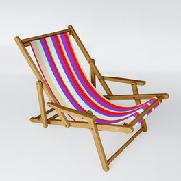 [ Thumbnail: Red, Dark Orchid, Light Cyan, and Tan Colored Stripes Pattern Sling Chair ]