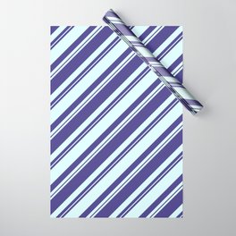 [ Thumbnail: Dark Slate Blue and Light Cyan Colored Lined/Striped Pattern Wrapping Paper ]