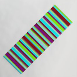 [ Thumbnail: Cyan, Powder Blue, Chartreuse, Purple & Dark Red Colored Lines/Stripes Pattern Yoga Mat ]
