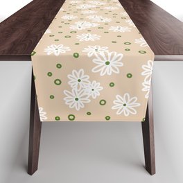 Daisies and Dots - White, Sand and Palm Green Table Runner