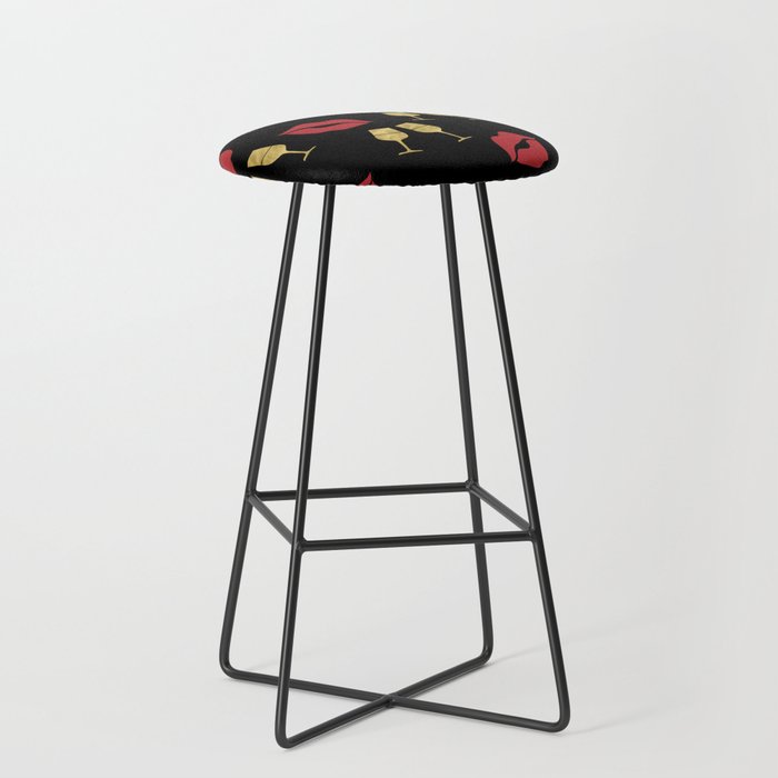 Red Lips and Gold Wineglass Bar Stool