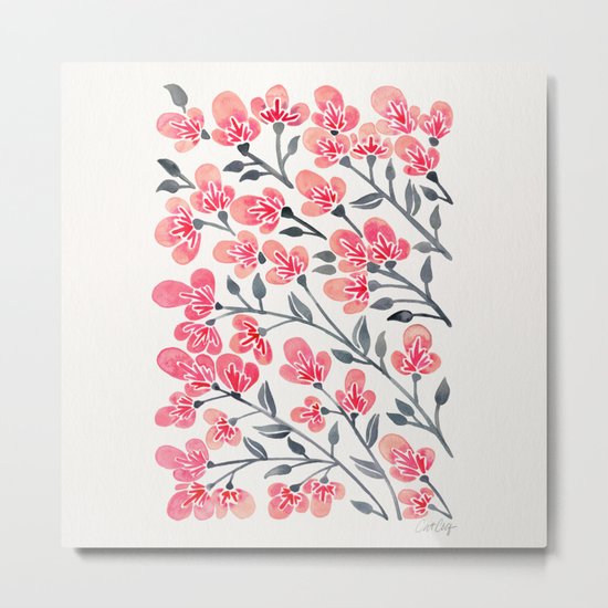 Cherry Blossoms – Pink & Black Palette Metal Print