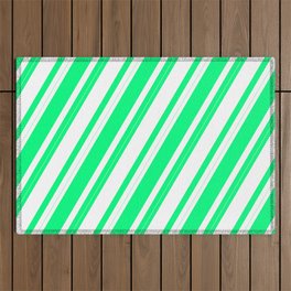 [ Thumbnail: Green & White Colored Lines Pattern Outdoor Rug ]