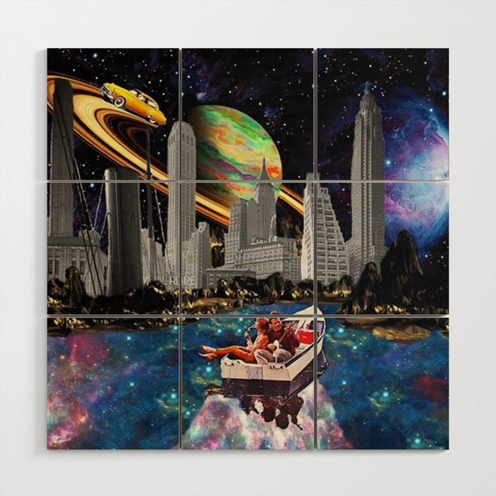 Enjoying The Night Futuristic Sci Fi Surreal Digital Collage Wood Wall Art By Silvianemoon
