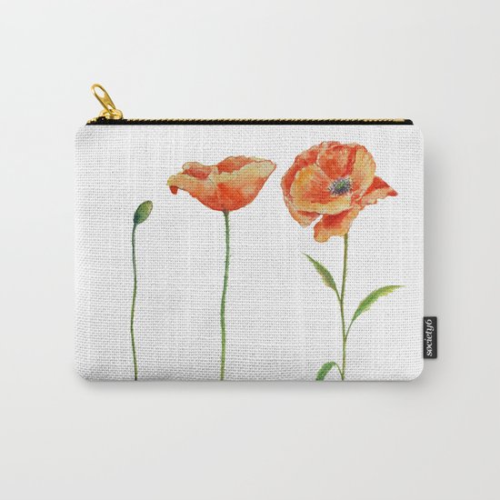 Simply poppy Vintage Watercolor illustration on white background on #Society6 Carry-All Pouch