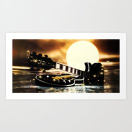Gitarren bei Vollmond Art Print | Illustration, Gitarre, Sterne, Digital, Romantisch, Gitarren, Mondschein, Mond, Graphicdesign 