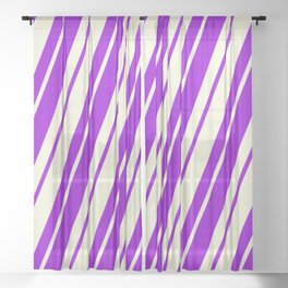 [ Thumbnail: Dark Violet & Beige Colored Pattern of Stripes Sheer Curtain ]