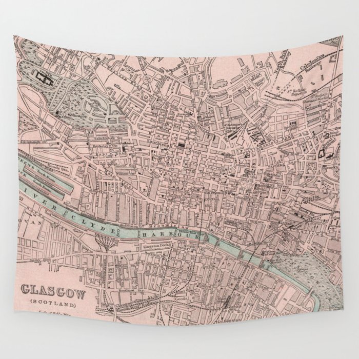 Vintage Map of Glasgow Scotland (1901) Wall Tapestry by BravuraMedia  Society6
