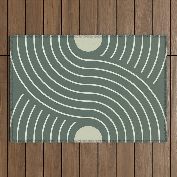 Geometric Lines in Sage Green 21 (Rainbow and Moon Phases Abstract) Outdoor Rug