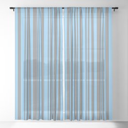 [ Thumbnail: Light Sky Blue and Gray Colored Stripes Pattern Sheer Curtain ]