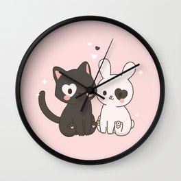 Cat & Bunny Love Wall Clock