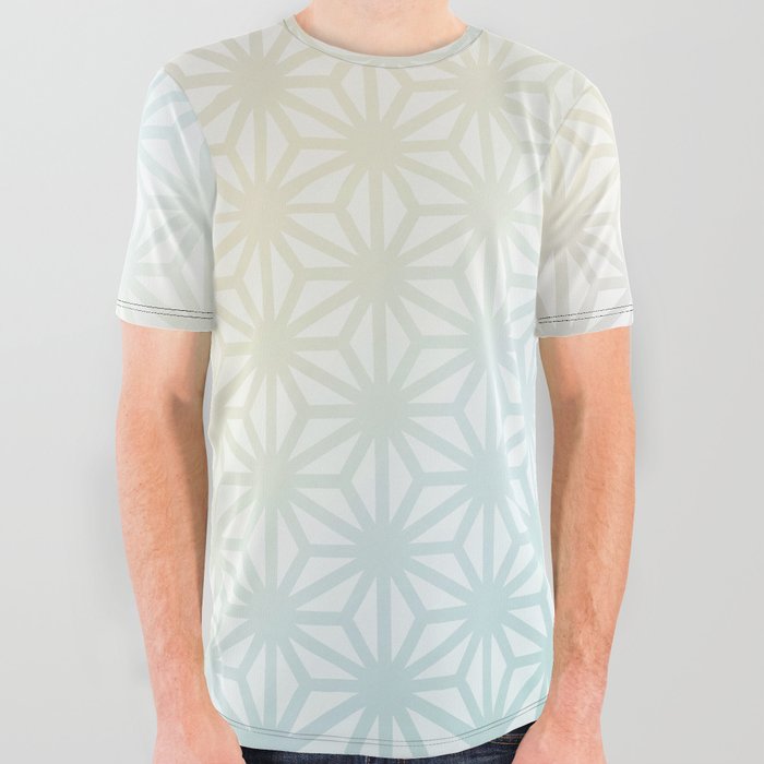 Japanese Asanoha Pattern in Yellow Aqua Gradient All Over Graphic Tee